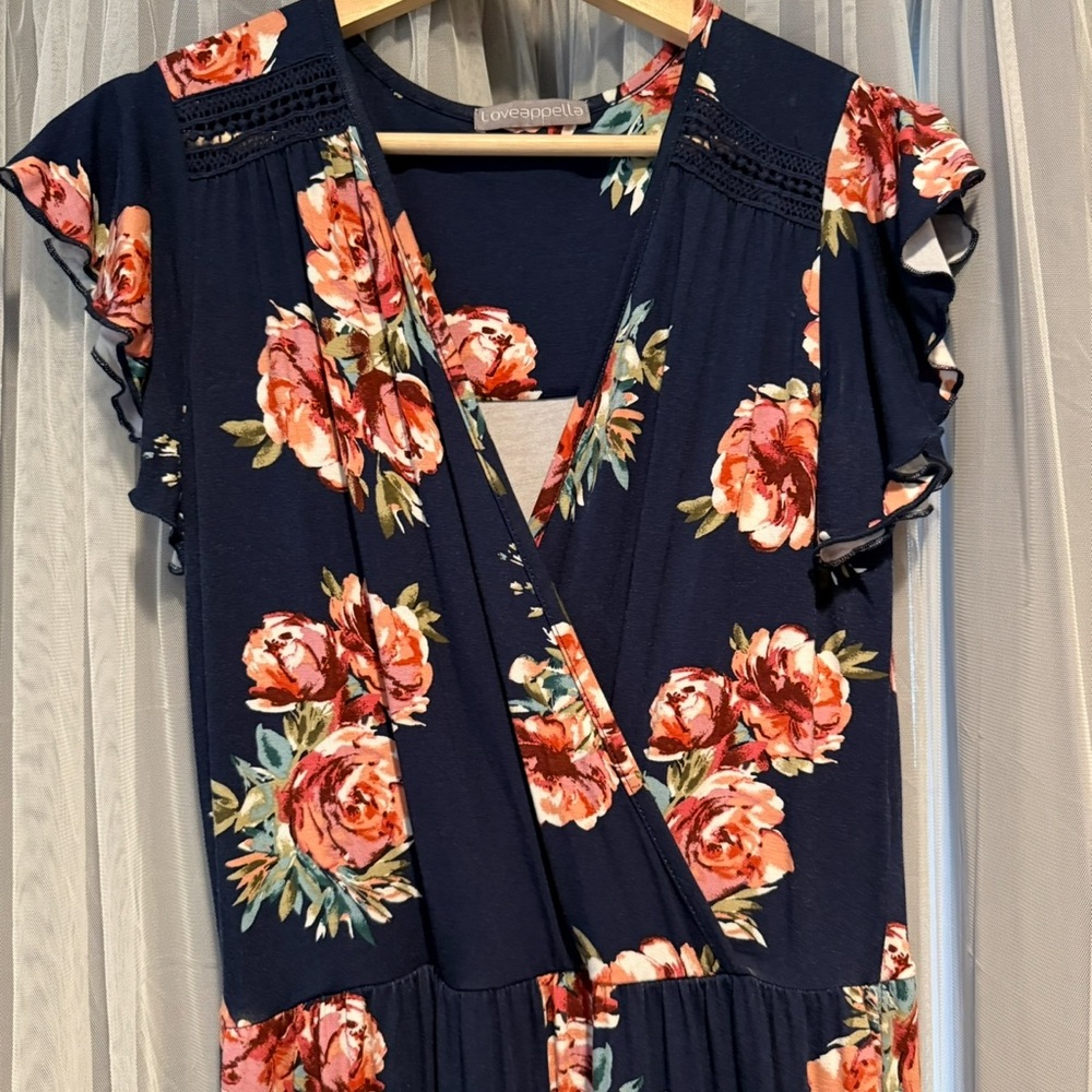 Loveappella Orange Maxi Dress V-Neck Flutter Sleeves